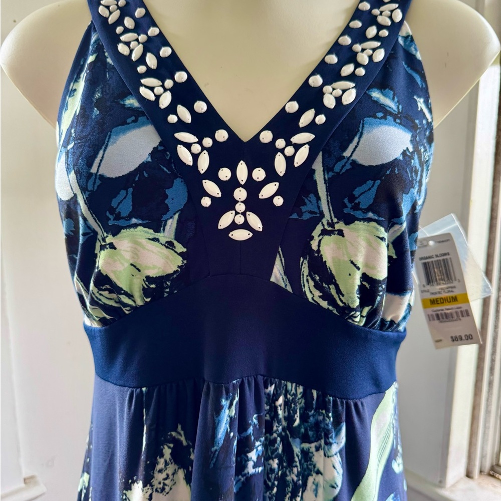 🩶BNWT Style&Co-Size M Navy Floral Beaded Maxi Dress